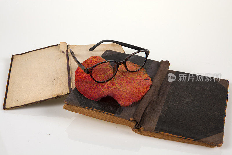 两本书和书页，眼镜
