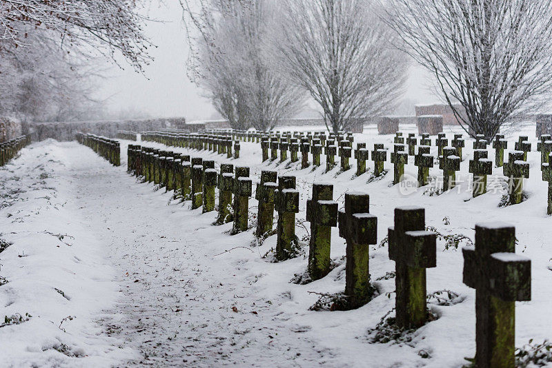 浓雾笼罩着海德堡战争公墓