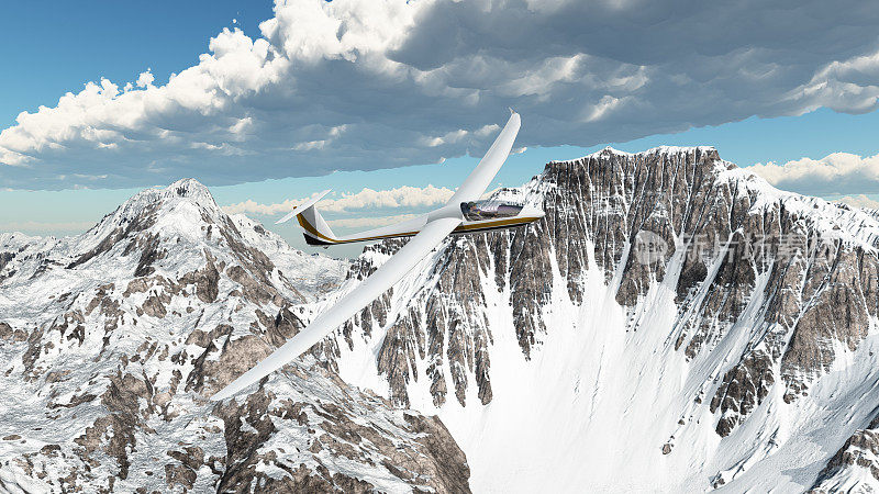 滑翔机飞越雪山