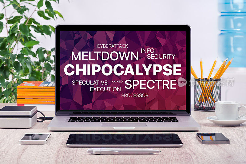 Chipocalypse概念与崩溃和幽灵威胁的笔记本电脑屏幕在办公室
