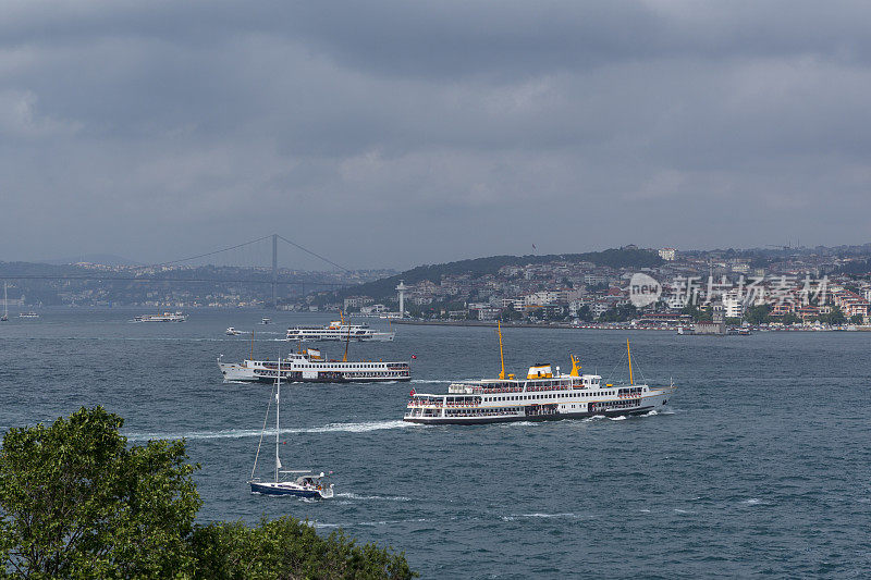 传统的城市客船在博斯普鲁斯海岸附近的伊米诺努土耳其伊斯坦布尔
