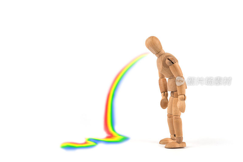 呕吐彩虹的木制人体模型
