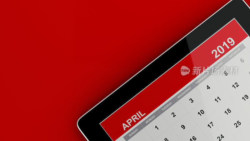 2019年4月红色日历上的红色背景