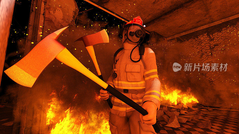 消防队员在燃烧的大楼里