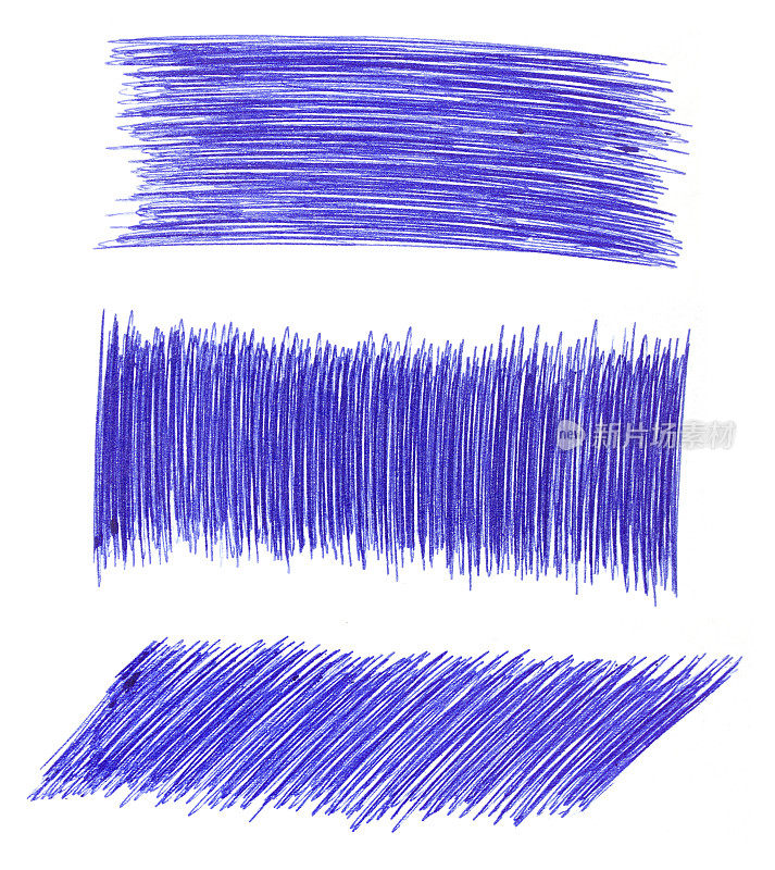 白色背景上的一套蓝墨水笔画。抽象的手工笔画。