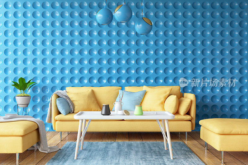 蓝黄色室内设计简约风格