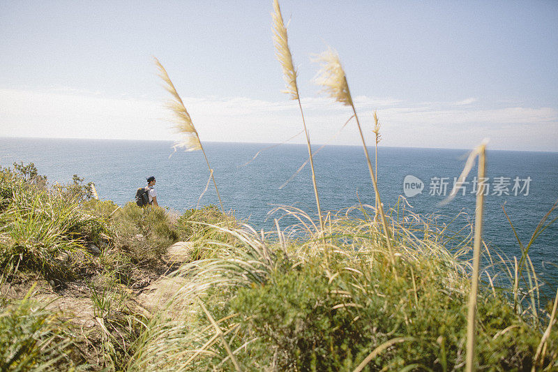 一个人在悉尼附近的澳大利亚海岸徒步旅行