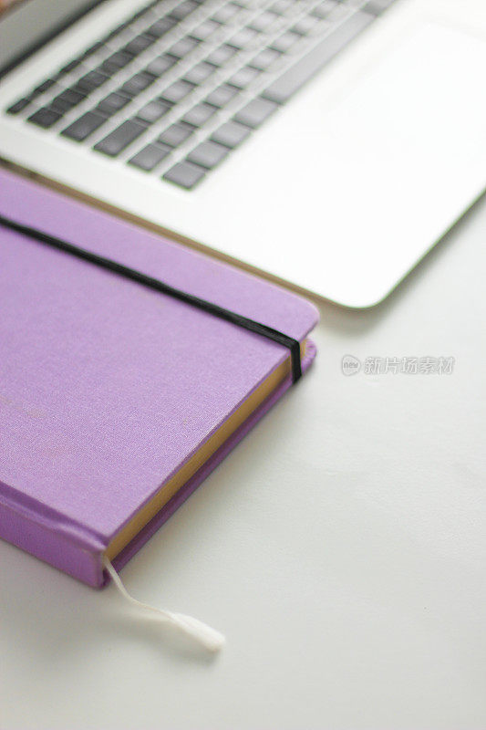 紫色笔记本和电脑