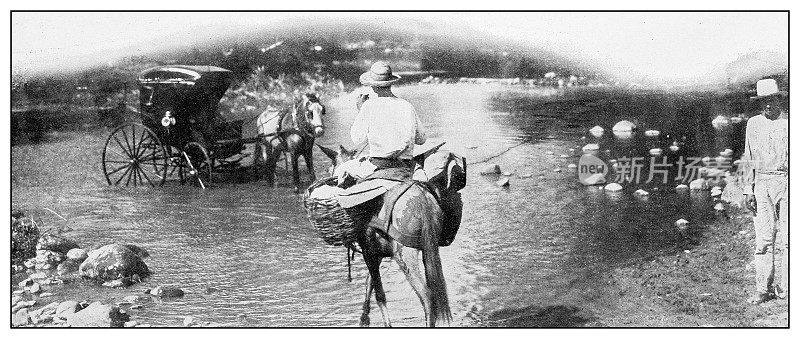 古董黑白照片:昆塔纳溪，波多黎各