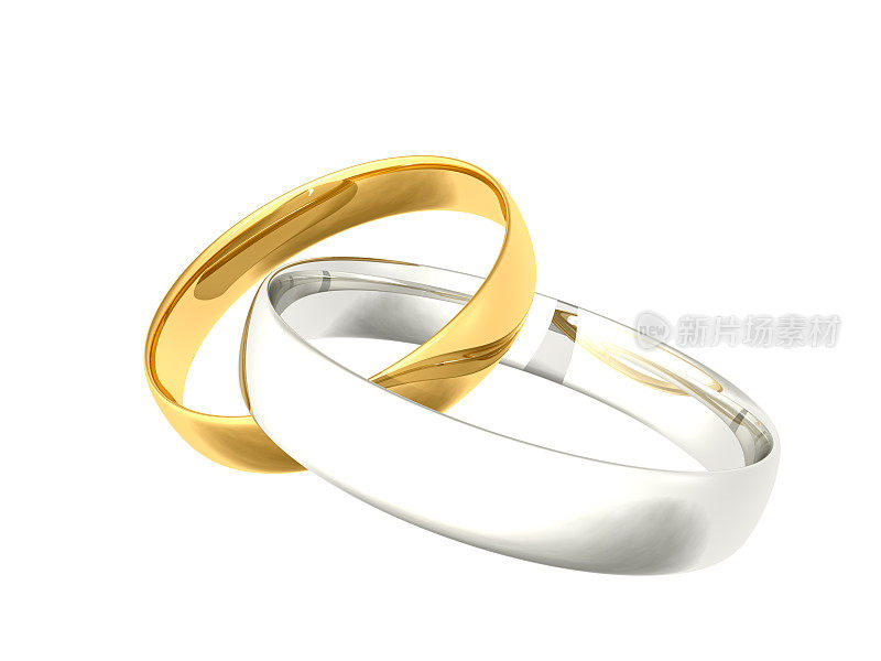 链接结婚戒指，黄金和白金
