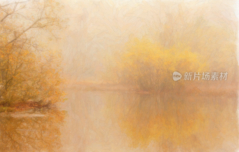 具有绘画风格的秋湖场景