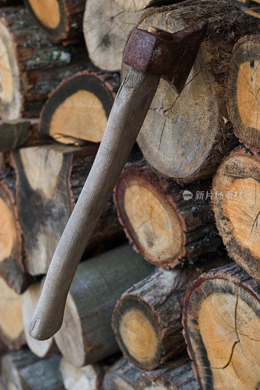 斧子卡在木头上