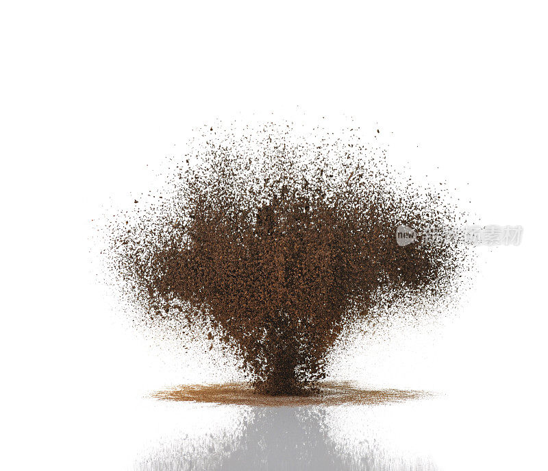 棕色的咖啡粉悬浮在空气中