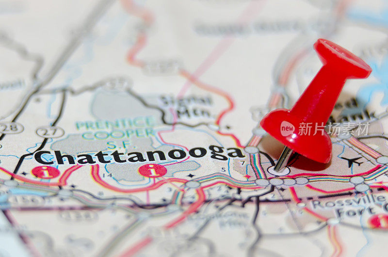 地图上查塔努加市的图钉