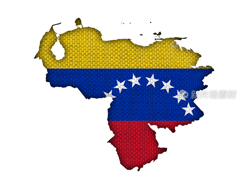 旧亚麻布上的委内瑞拉地图和国旗