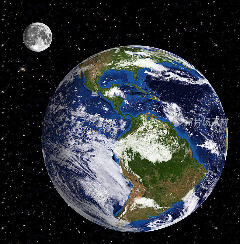 地球模型:南美视图月亮和星星的背景