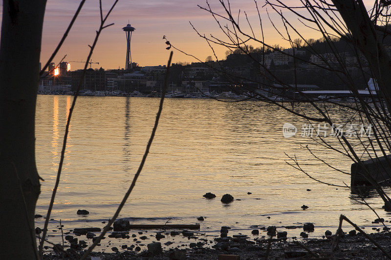 西雅图的联合湖日落