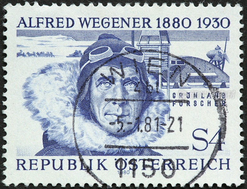 阿尔弗雷德·魏格纳，德国地球物理学家，在奥地利邮票上