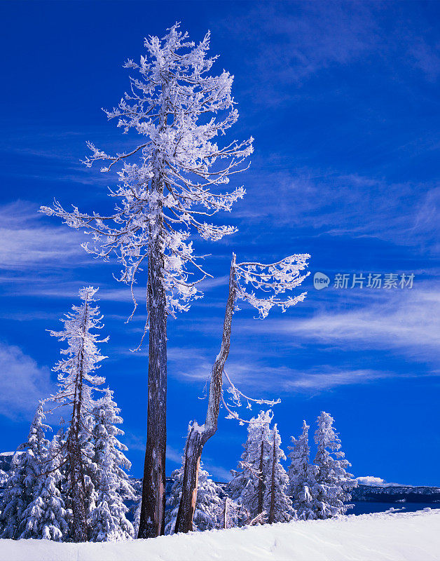 冬季雪火山口湖国家公园喀斯喀特山脉，或