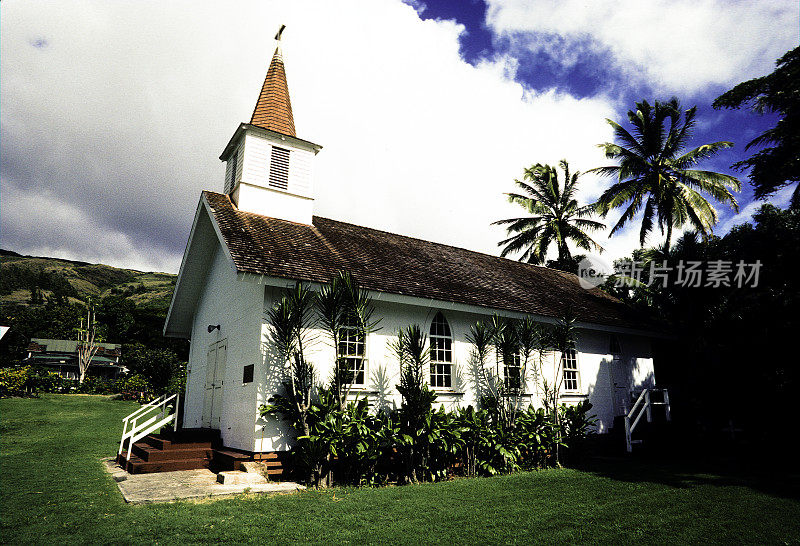 美国夏威夷莫洛凯岛，乡村教堂。