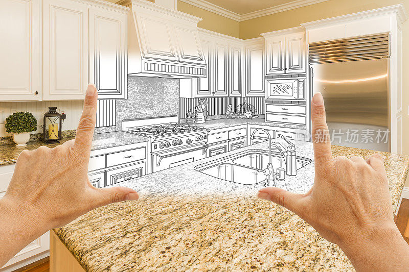 手框架定制厨房设计图纸和方形照片组合