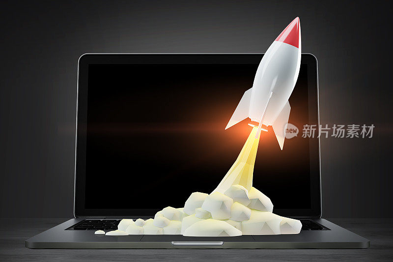 白色和红色火箭，笔记本电脑