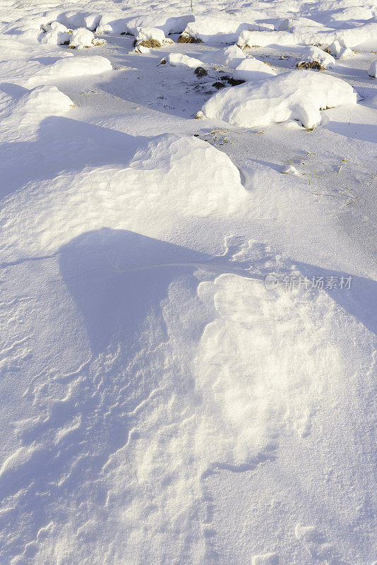 雪堆、风在雪面上雕刻出图案