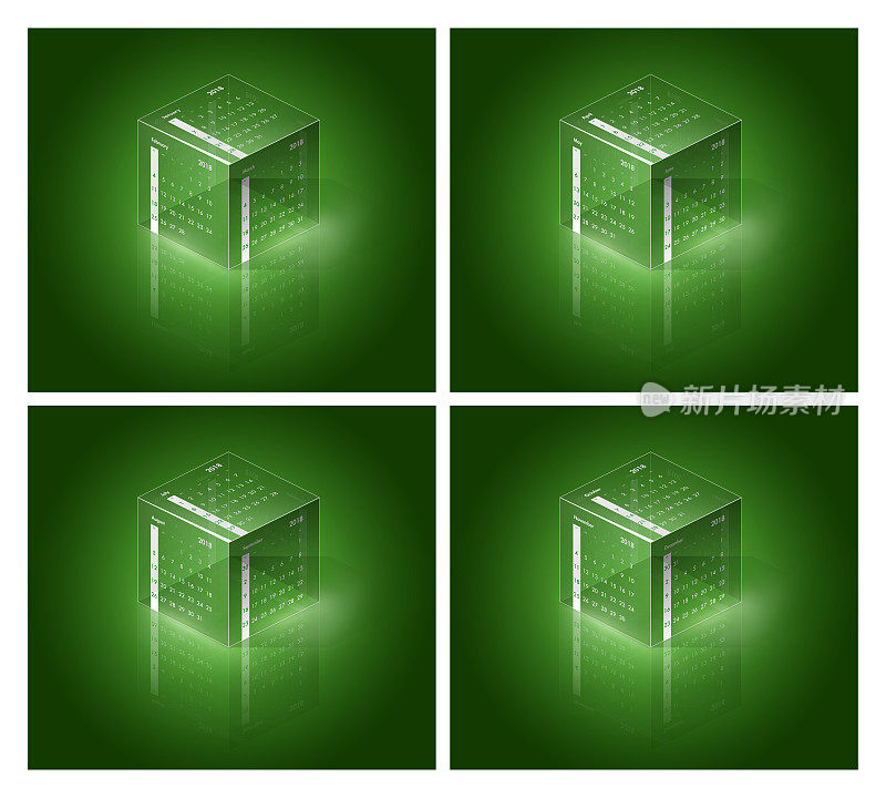 日历立方体-将日历在透明立方体的侧面划分为三个月的概念