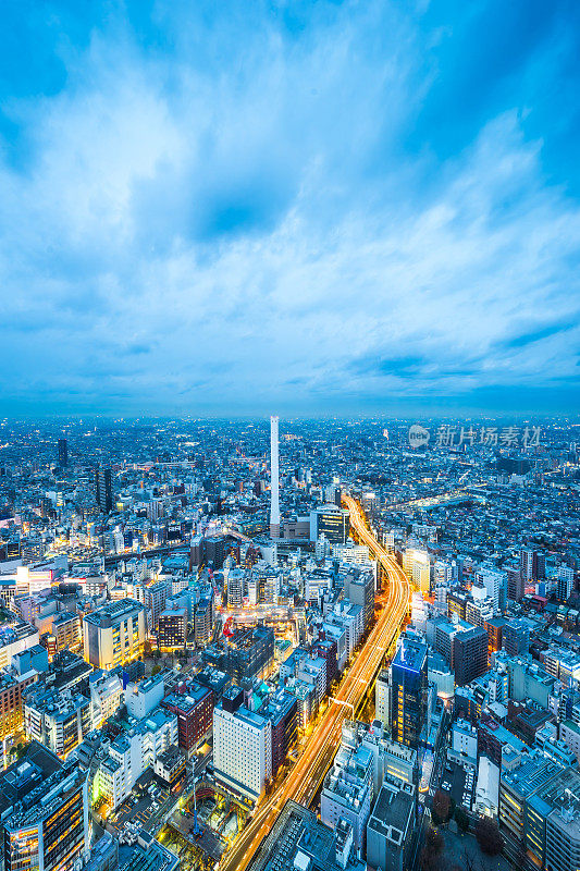 日本东京的池袋和高速公路的全景现代城市天际线空中夜景