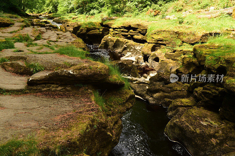 河流流经岩石的高角度视图