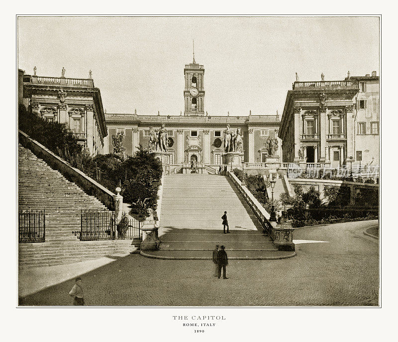 意大利罗马的国会大厦，古代意大利照片，1893年