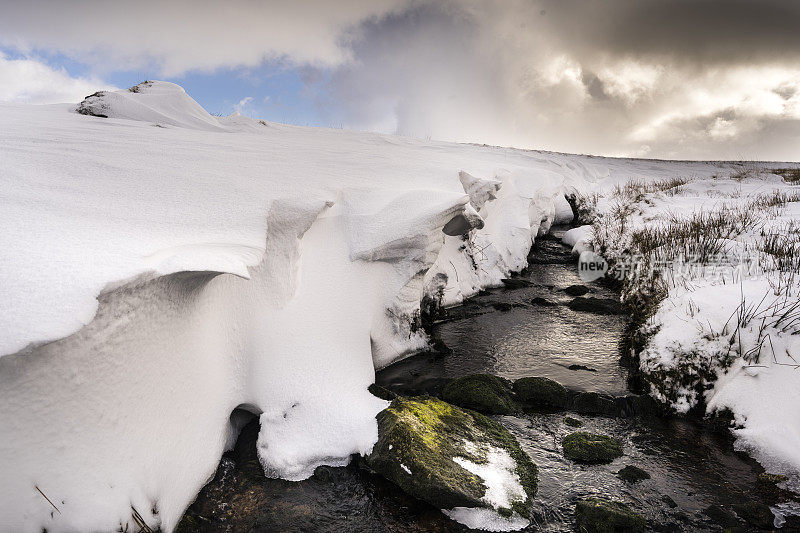冬季，厚厚的雪堆环绕着达特穆尔河