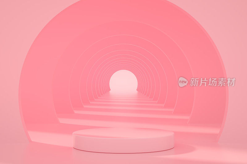 3D抽象隧道门，空产品站，平台，讲台