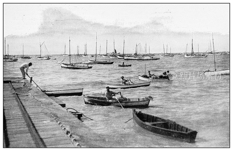 古董黑白照片:海绵船，古巴