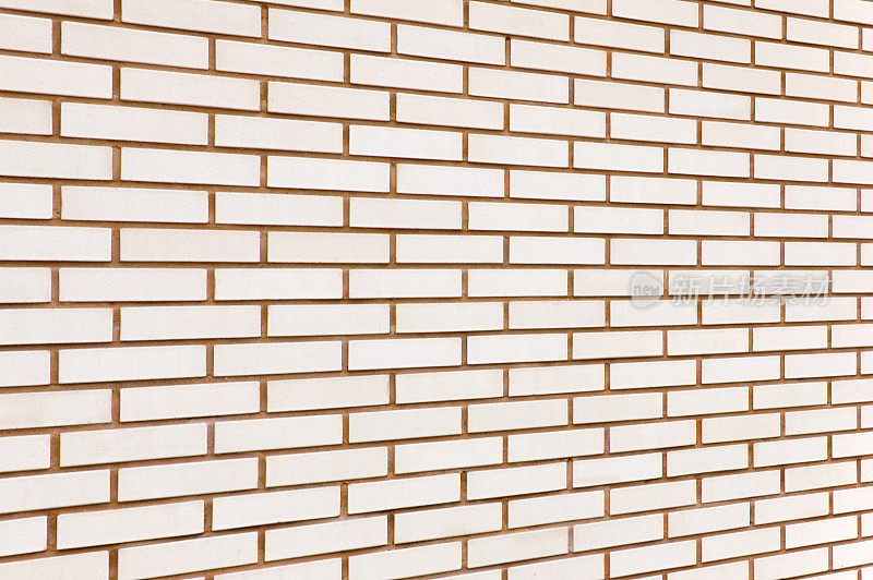 米色棕褐色细砖墙纹理背景，大细节水平纹理递减透视图案特写，留白留空复制空间
