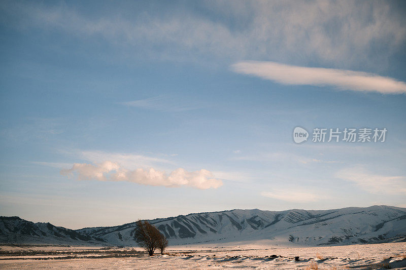 雪地的冬季视图，背景是遥远的山脊