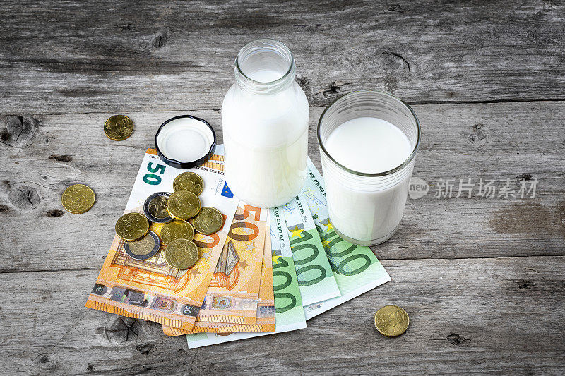 欧洲牛奶价格上涨的概念。