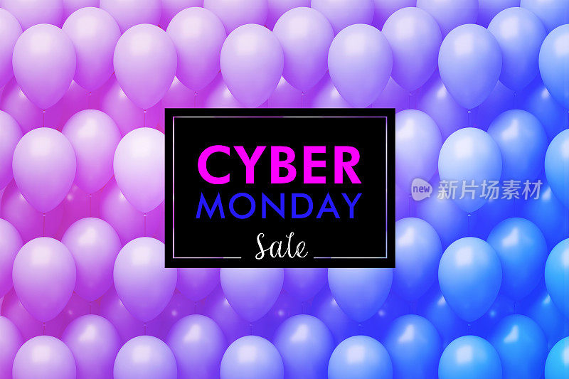 网络星期一概念-网络星期一销售信息在粉红色和蓝色气球