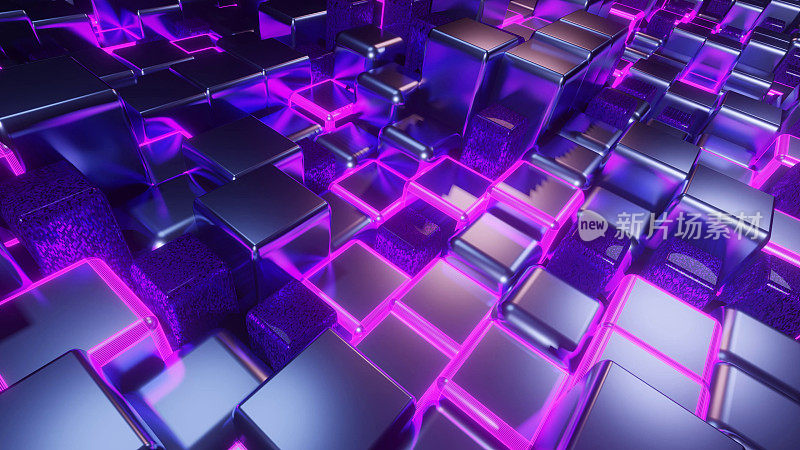 彩色霓虹立方体照明瓷砖形成马赛克背景的3D渲染