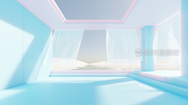 现代的房子在湖边，喜怒无常的山背景，3d渲染，3d插图