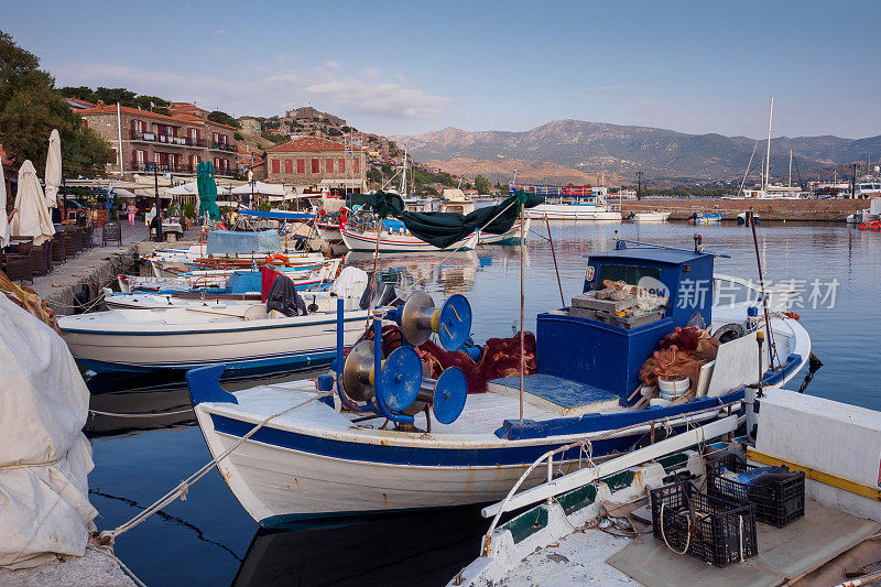 希腊莱斯沃斯岛莫利沃斯港的渔船