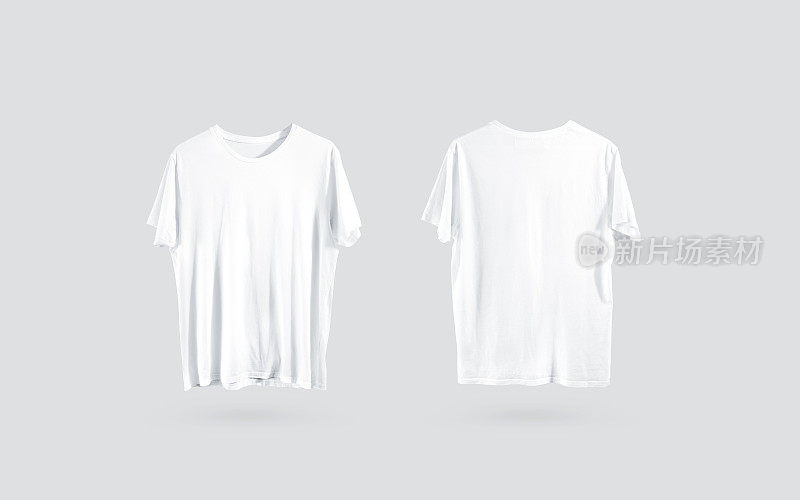 空白白色t恤正面和背面侧视图，设计模型