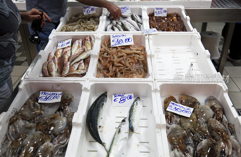 鱼类市场出售的海鲜。