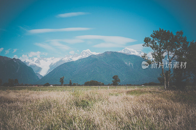 新西兰，南岛景观全景，Whataroa地区