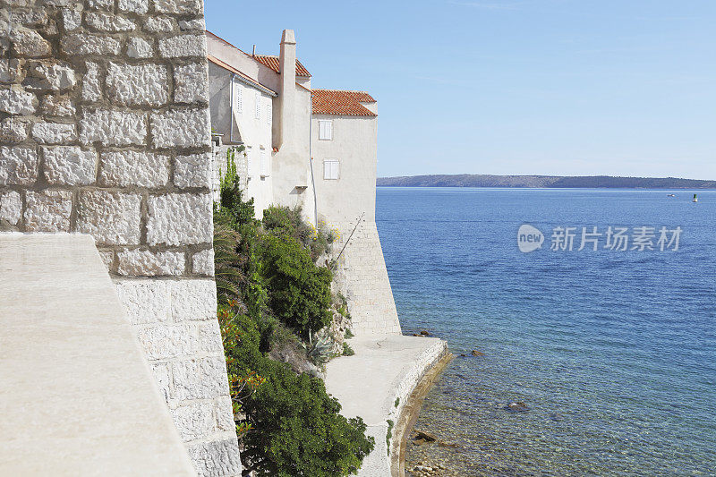 地中海中世纪堡垒墙拉布克罗地亚的海景