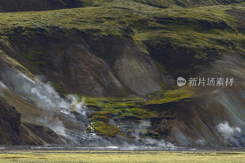 冰岛Landmannalaugar的蒸汽坑