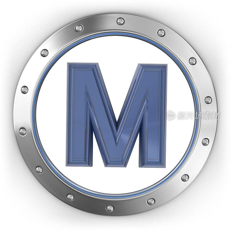字母M在金属按钮上