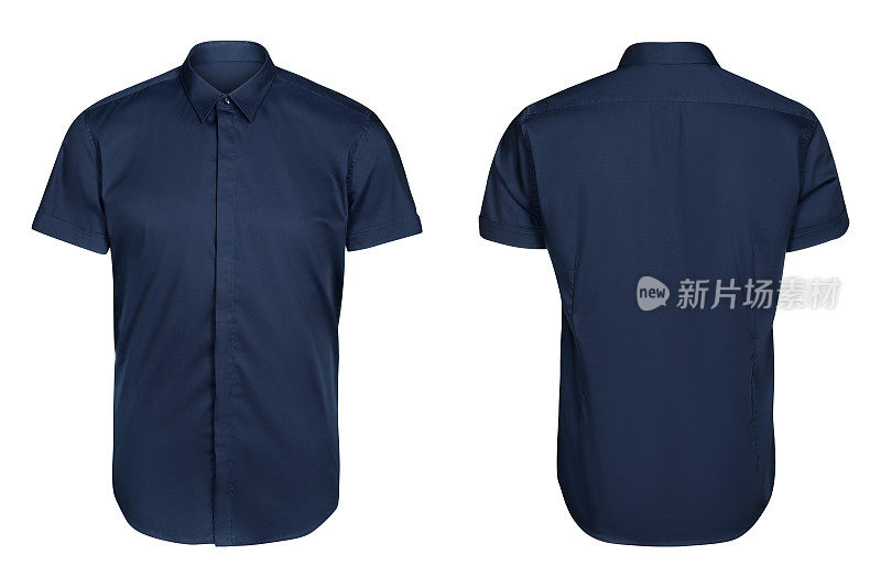 蓝色经典商务衬衫，短袖衬衫，白色底色