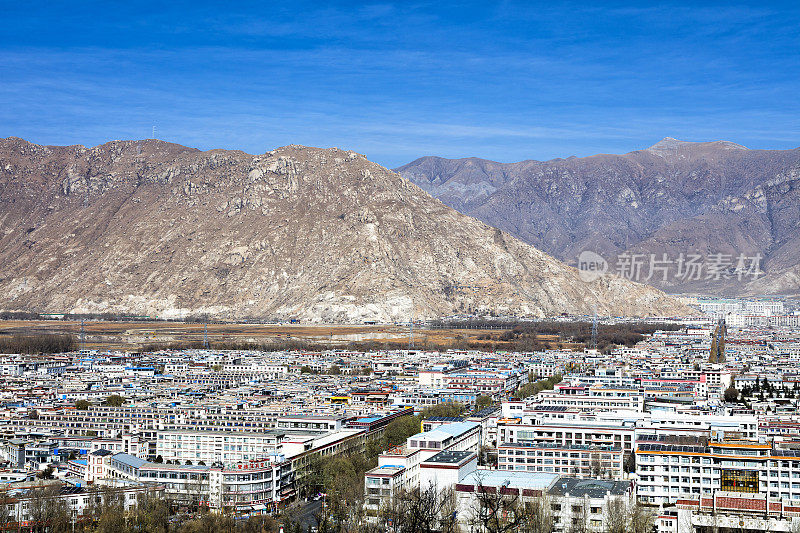 中国西藏自治区拉萨城关区鸟瞰图