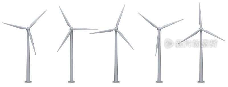 风力涡轮机孤立在白色背景。